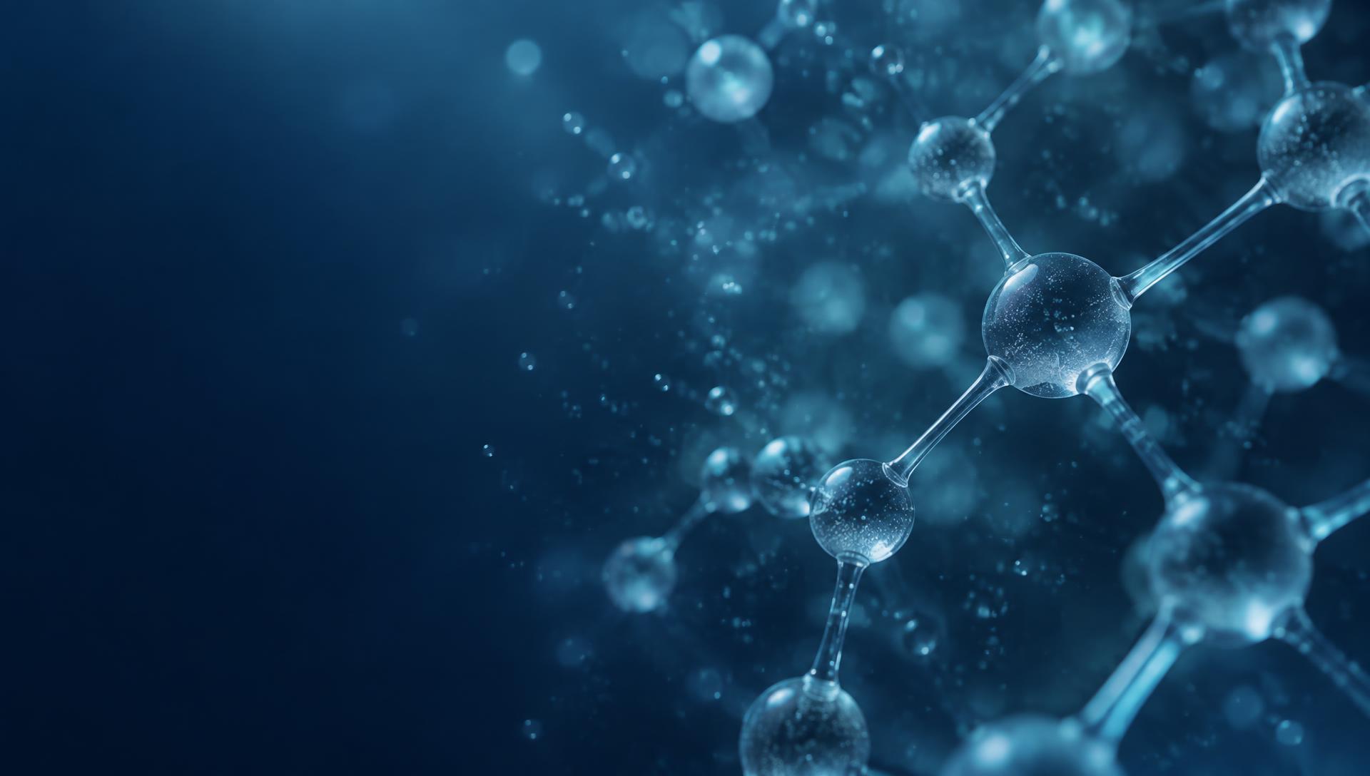 Abstract translucent molecular structure in deep blue light